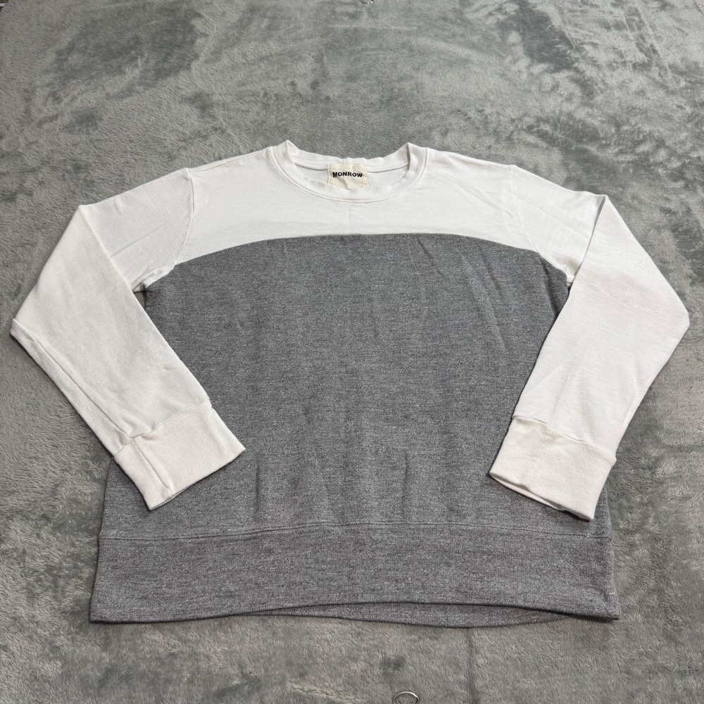 Monrow Womens Colorblock Sweatshirt Small White Long Sleeve Crew Neck HT0647-1